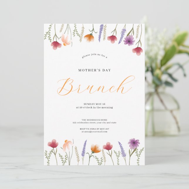 Invitation Aquarelle Floral Mothers Day Brunch (Debout devant)