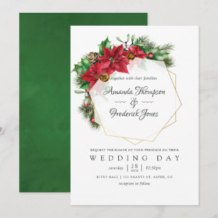 Invitation Aquarelle Floral Noël Mariage géométrique
