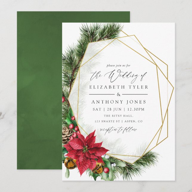 Invitation Aquarelle Floral Noël Mariage géométrique (Devant / Derrière)