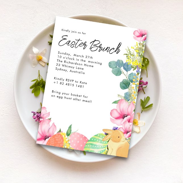 Invitation Aquarelle Floral Oeuf de Pâques Lapin de Pâques Br (Créateur téléchargé)