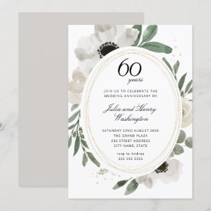 Invitation Aquarelle Floral Or 60ème Anniversaire de Mariage