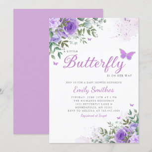 Invitation Aquarelle Floral Papillon bébé bébé bébé fille dou