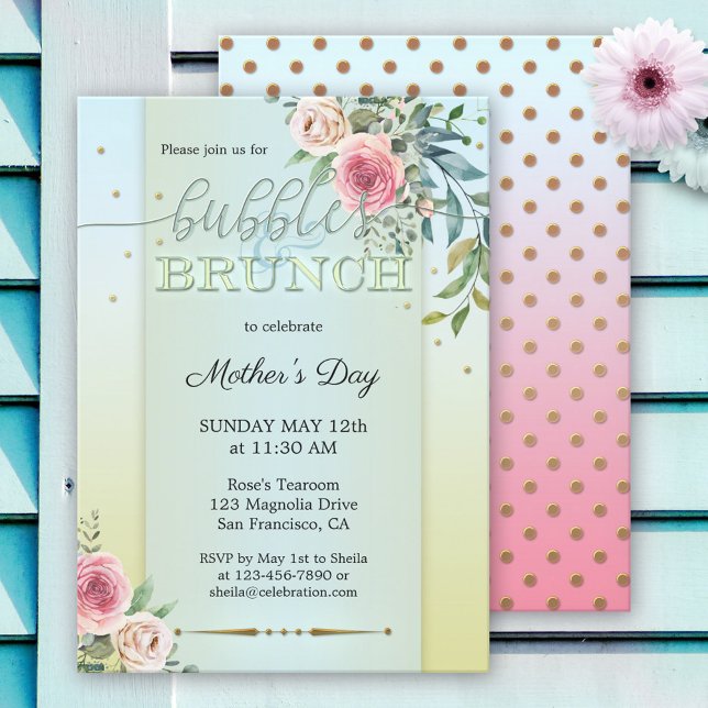Invitation Aquarelle Floral Pastel Bubbles et Brunch (Créateur téléchargé)