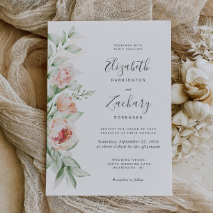 Invitation Aquarelle Floral Peach Blush Mariage