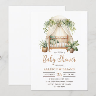 Invitation Aquarelle Floral Plante Genre Baby shower neutre