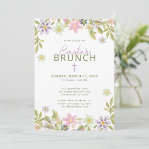Invitation Aquarelle Floral Printemps Pâques Brunch Religieux