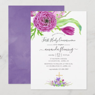 Invitation Aquarelle Floral Printemps Première communion sain