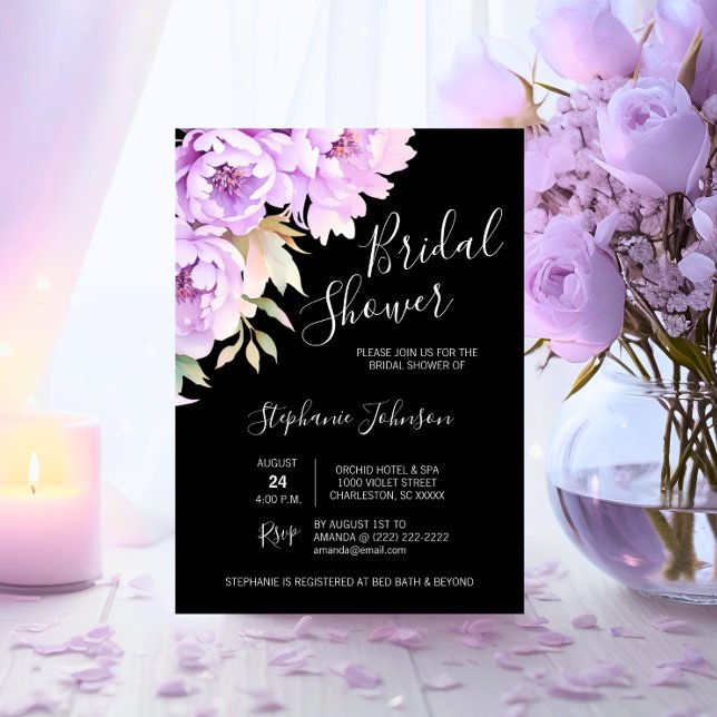 Invitation Aquarelle Floral Purple Fête des mariées Lavande (Watercolor Floral Purple Lavender Bridal Shower Invitation)