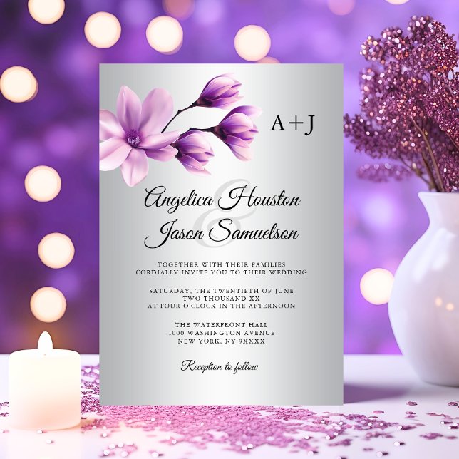 Invitation Aquarelle Floral Purple Lavender Gris Mariage (Watercolor Floral Purple Lavender Grey Wedding Invitation)