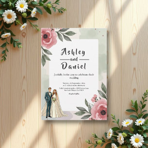 Invitation Aquarelle Floral Romantique Couple Mariage été