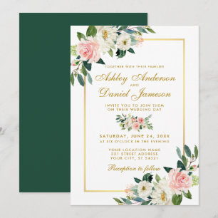 Invitation Aquarelle Floral Rose Blush Blanc Or Mariage G