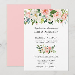 Invitation Aquarelle Floral Rose Blush Mariage élégant