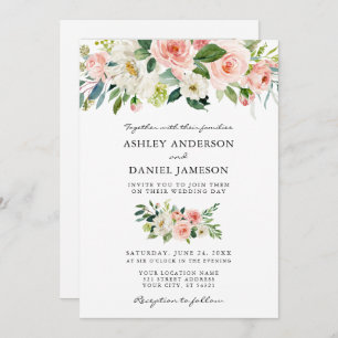 Invitation Aquarelle Floral Rose Blush Mariage photo