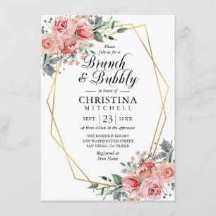 Invitation Aquarelle Floral Rose Dusty Rose Brunch Bubbly