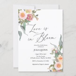 Invitation Aquarelle Floral rose Fête des mariées verte