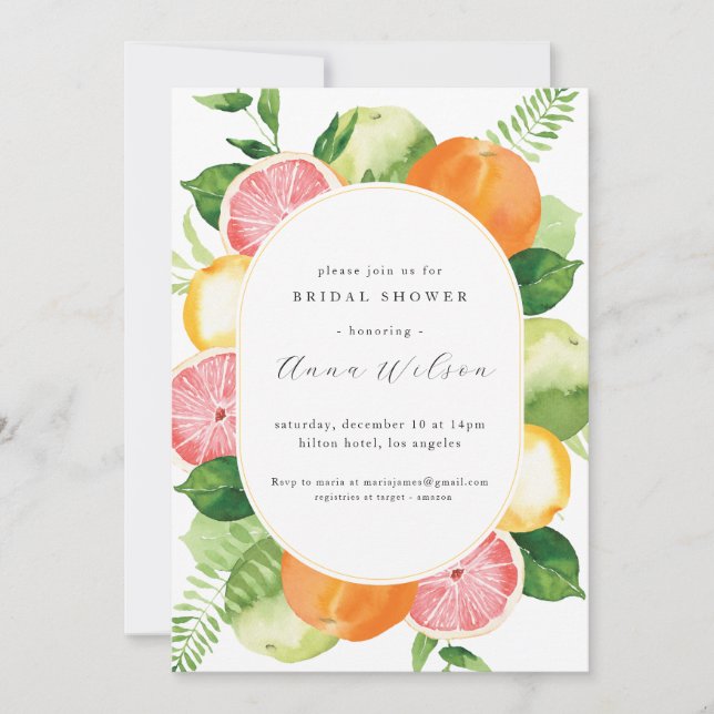Invitation Aquarelle Floral rose Fête des mariées verte (Devant)