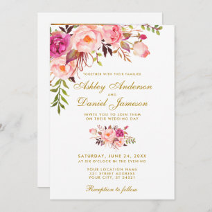 Invitation Aquarelle Floral rose or Mariage photo