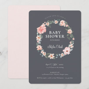 Invitation Aquarelle Floral Rose & Sage Baby shower verdoyant