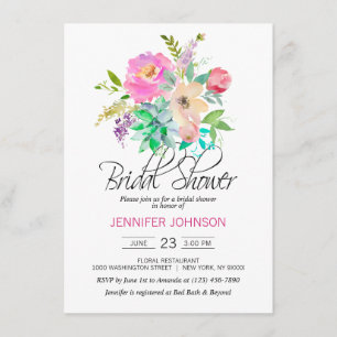 Invitation Aquarelle Floral rose Succulents Fête des mariées