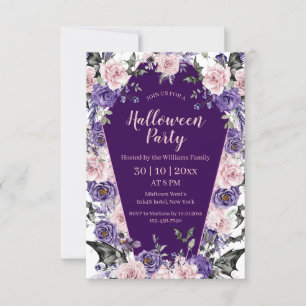 Invitation aquarelle floral rose violet tombe halloween