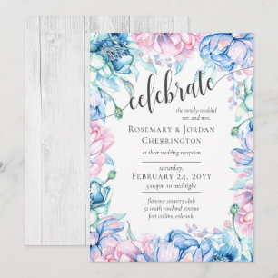 Invitation Aquarelle Floral & Rustic Wood Wedding Réception