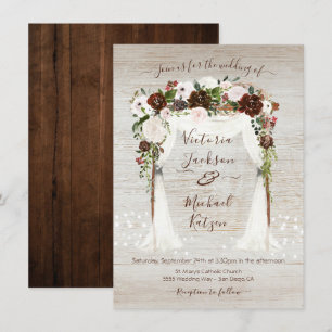 Invitation Aquarelle Floral Rustique Grange Mariage en bois