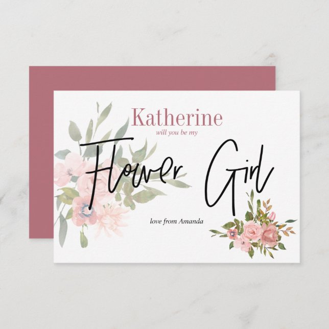 Invitation Aquarelle Floral Serez-Vous Ma Fille Fleur (Devant / Derrière)