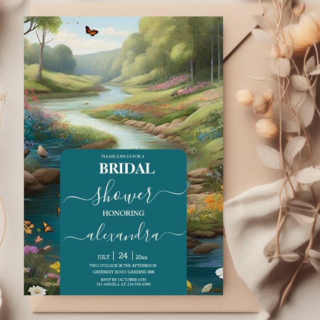 Invitation Aquarelle Floral Spring Mountains Fête des mariées (Créateur téléchargé)