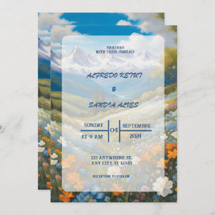 Invitation Aquarelle Floral Spring Mountains Mariage