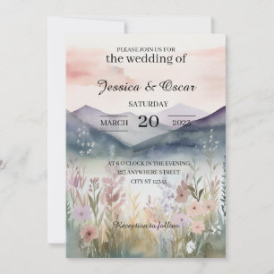 Invitation Aquarelle Floral Spring Mountains Mariage
