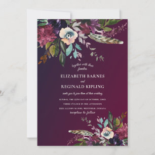 Invitation Aquarelle Floral Springs Mariage de lavage Bourgog