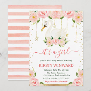 Invitation Aquarelle Floral Swan Girl Baby shower