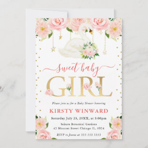 Invitation Aquarelle Floral Swan Girl Baby shower