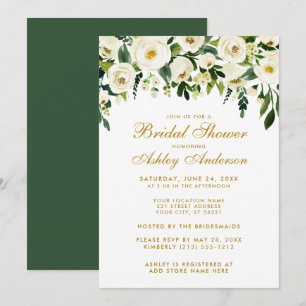 Invitation Aquarelle Floral Vert Blanc Or Fête des mariées G