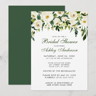 Invitation Aquarelle Floral Vert Fête des mariées blanche G