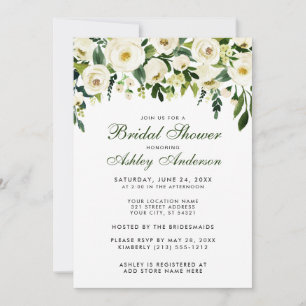 Invitation Aquarelle Floral Vert Fête des mariées blanche GS