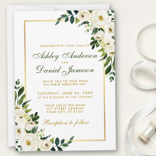 Invitation Aquarelle Floral Vert Or Mariage G