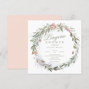 Invitation Aquarelle Floral Vert Wreath Lingerie Douche