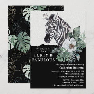 Invitation Aquarelle Floral Zebra Quarante-40e anniversaire