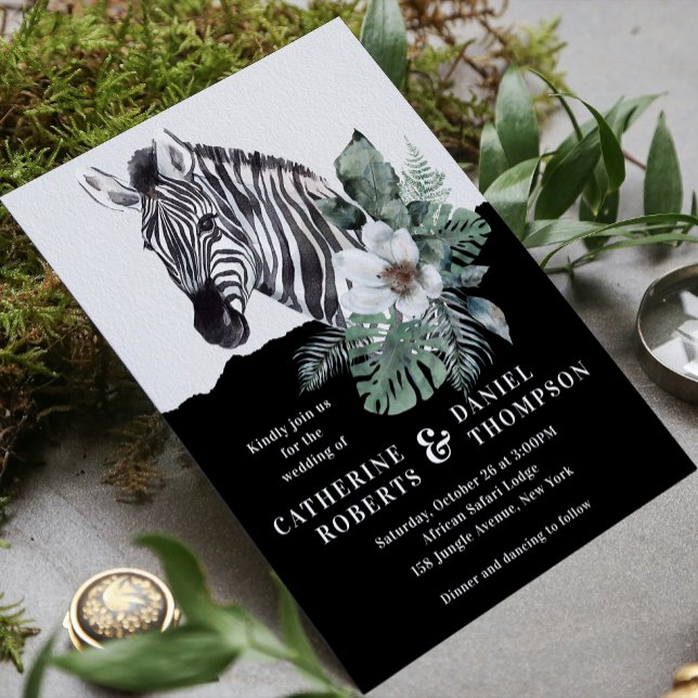 Invitation Aquarelle Floral Zebra Safari Mariage (Créateur téléchargé)