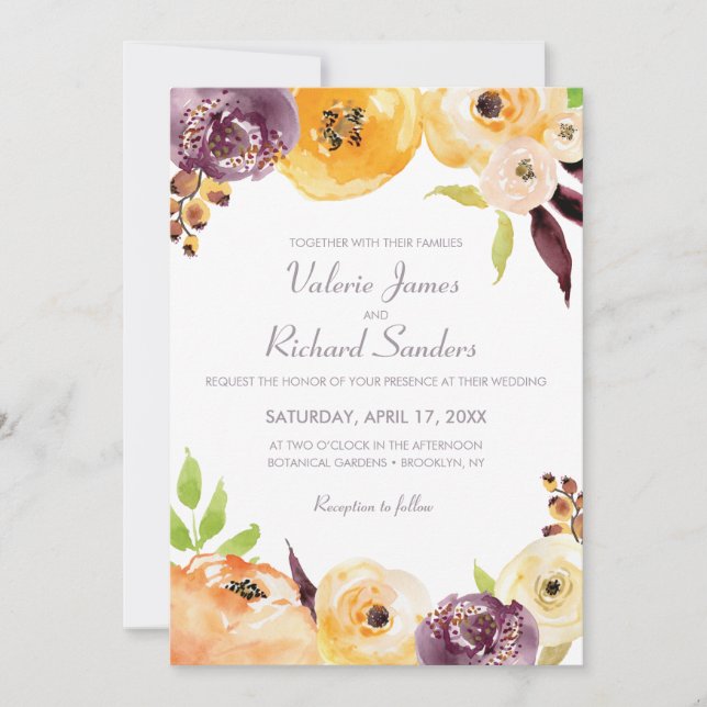 Invitation Aquarelle Florale (Devant)