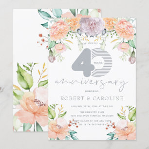 Invitation Aquarelle florale 40e anniversaire de mariage