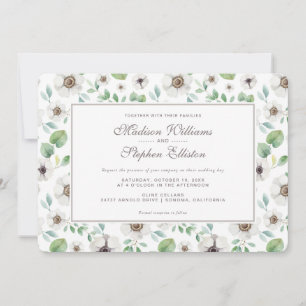 Invitation Aquarelle florale Anémone blanc - Mariage