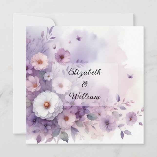Invitation Aquarelle florale aux couleurs pastel douces (Devant)