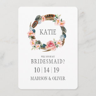 Invitation Aquarelle florale avec plumes   Bridesmaid