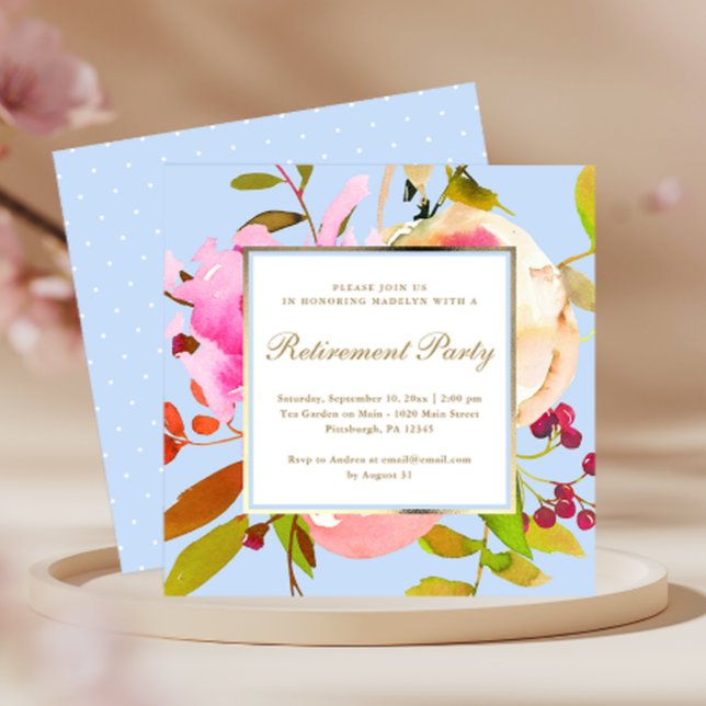 Invitation Aquarelle florale bleu avec partie de retraite des (Créateur téléchargé)
