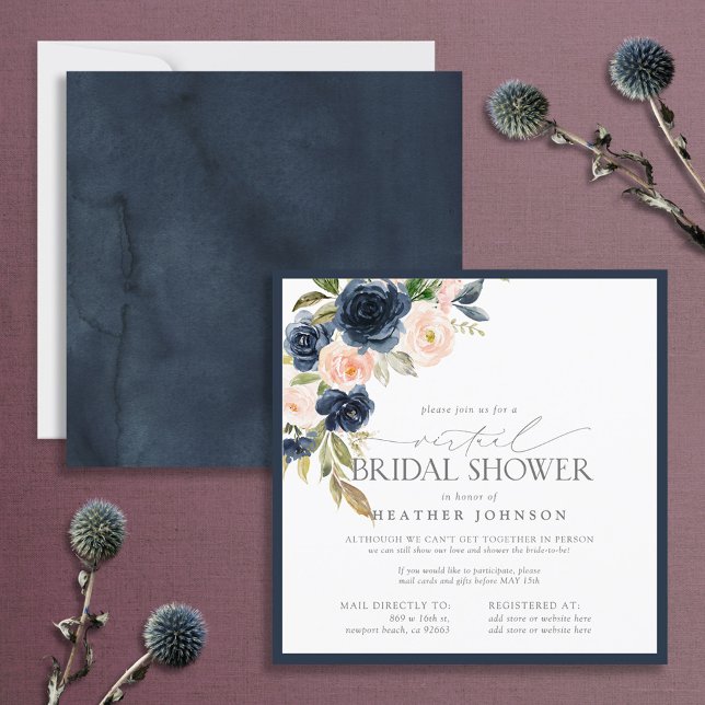 Invitation Aquarelle florale bleu et bleu marine (Créateur téléchargé)