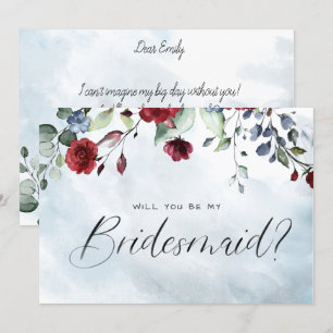 Invitation Aquarelle Florale Bleue Bourgogne Script Bridesmai