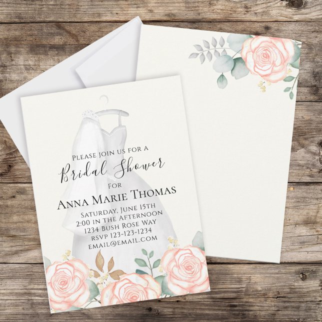 Invitation Aquarelle florale Blush Élégante robe de mariée (Créateur téléchargé)
