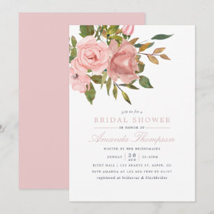Invitation Aquarelle florale Blush Fête des mariées rose Invi